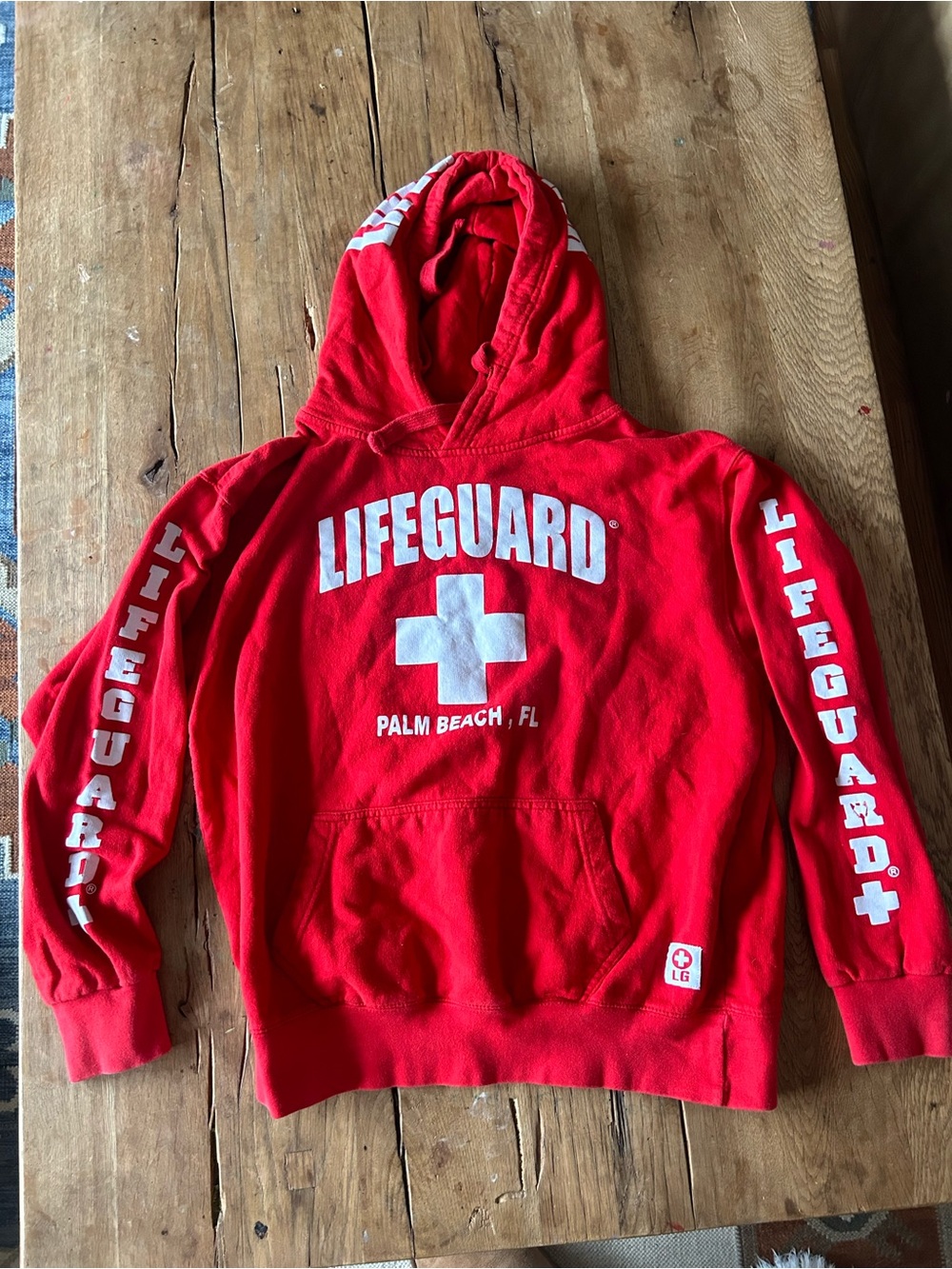 Lifeguard pullover hood Palm Beach Red Hooded Sweatshirt medium